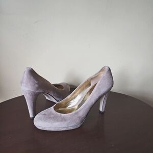 Enzo Angiolini SHOES SUEDE DK Tan SZ 7 A‎ ROUND TOE 4" High Heels.